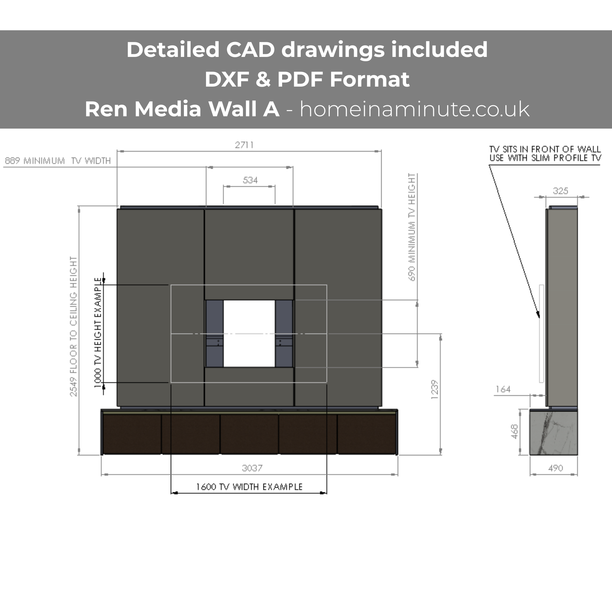 Home Media Wall CAD Plans | CNC-Ready Woodwork Pack | Ren A